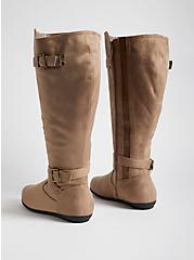 Plus Size Double Buckle Knee Boot - Taupe Faux Suede (WW) , TAUPE, alternate