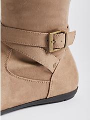 Plus Size Double Buckle Knee Boot - Taupe Faux Suede (WW) , TAUPE, alternate