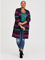 Notched Collar Cardigan Sweater - Plaid Multi, MULTI, alternate