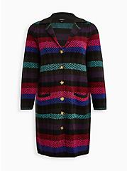 Notched Collar Cardigan Sweater - Plaid Multi, MULTI, hi-res