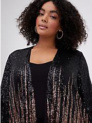 Plus Size Hi-Lo Ombre Kimono - Sequin Black & Gold, DEEP BLACK, alternate
