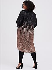 Plus Size Hi-Lo Ombre Kimono - Sequin Black & Gold, DEEP BLACK, alternate