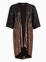 Hi-Lo Ombre Kimono - Sequin Black & Gold, DEEP BLACK, hi-res