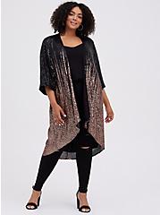 Plus Size Hi-Lo Ombre Kimono - Sequin Black & Gold, DEEP BLACK, hi-res