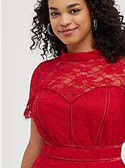 Mock Neck Fit & Flare Mini Dress - Lace Red, JESTER RED, alternate