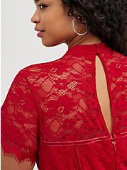 Plus Size Mock Neck Fit & Flare Mini Dress - Lace Red, JESTER RED, alternate