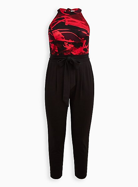 Plus Size Jumpsuit - Red & Black, RED  BLACK, hi-res