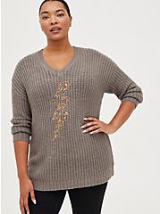 Slouchy Tunic Pullover Sweater - Bolt Grey, GREY, hi-res