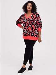 Slouchy Tunic Pullover Sweater - Leopard Print Coral , MULTI, alternate