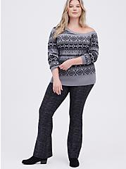 Plus Size Off Shoulder Sweater - Geo Grey, GREY, alternate