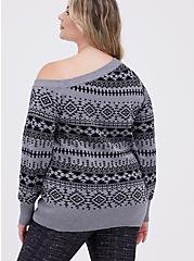 Off Shoulder Sweater - Geo Grey, GREY, alternate