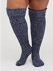 Plus Size Knee High Socks - Marled Navy & Grey  , MULTI, hi-res