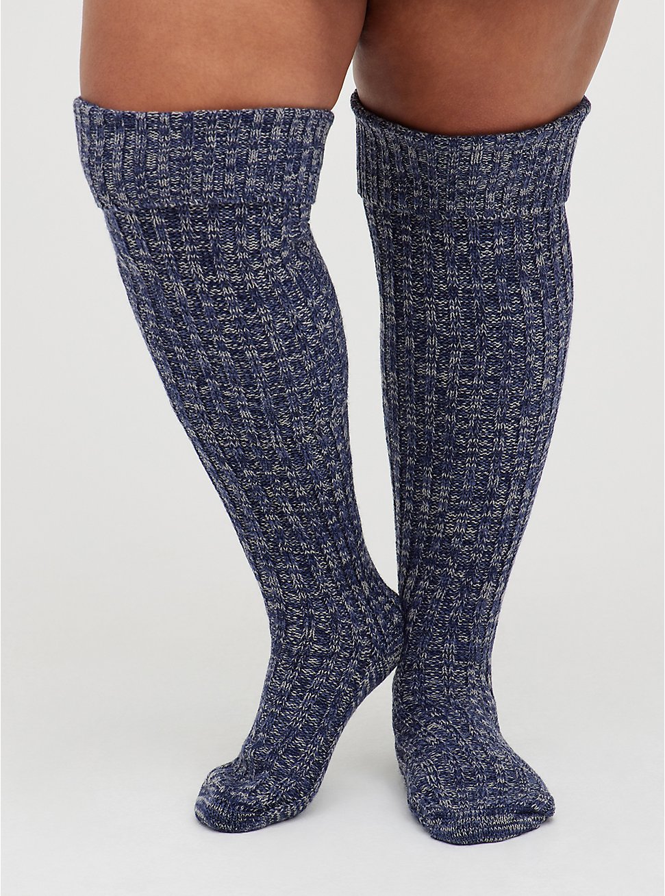 Knee High Socks - Marled Navy & Grey  , MULTI, hi-res