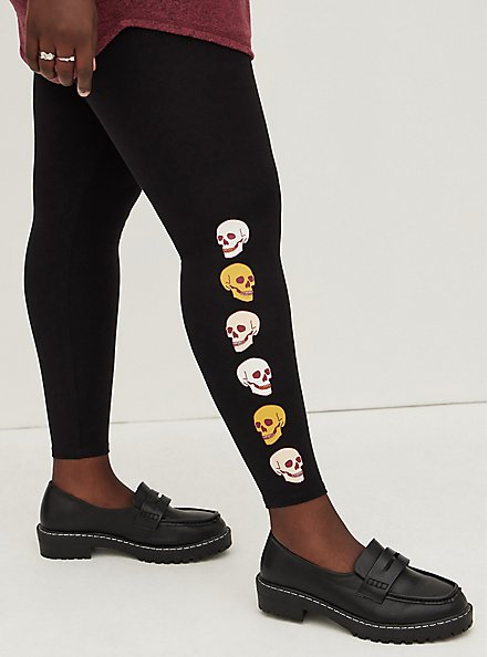 Plus Size Premium Legging - Skull Bolt Side Detail Black, BLACK, alternate
