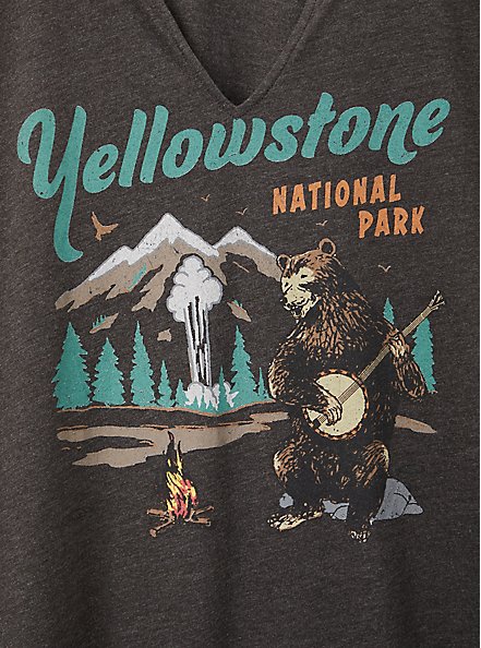 Split Neck Raglan Tee - Yellowstone Grey & Yellow, CHARCOAL  GREY, alternate