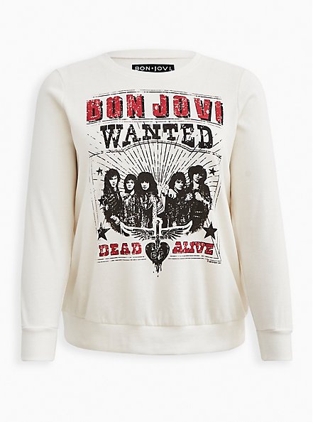 Plus Size Sweatshirt - Cozy Fleece Bon Jovi Ivory, OATMEAL HEATHER, hi-res