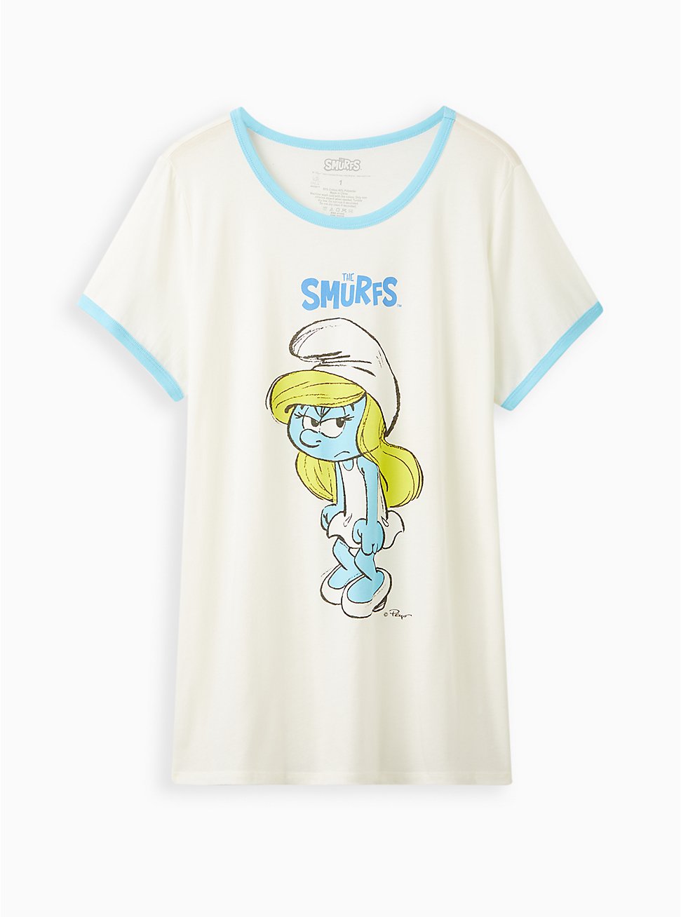 Plus Size Classic Fit Ringer Tee - The Smurfs Ivory, MARSHMALLOW, hi-res