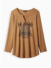 Plus Size Split Neck Waffle Tee - Def Leppard Tan, TAUPE, hi-res