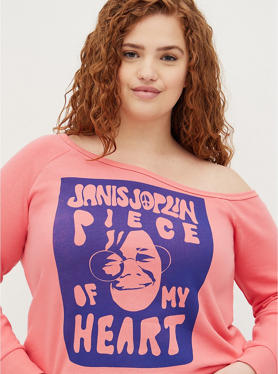 Off-Shoulder Sweatshirt - French Terry Rose Janis Joplin, ROSE, hi-res