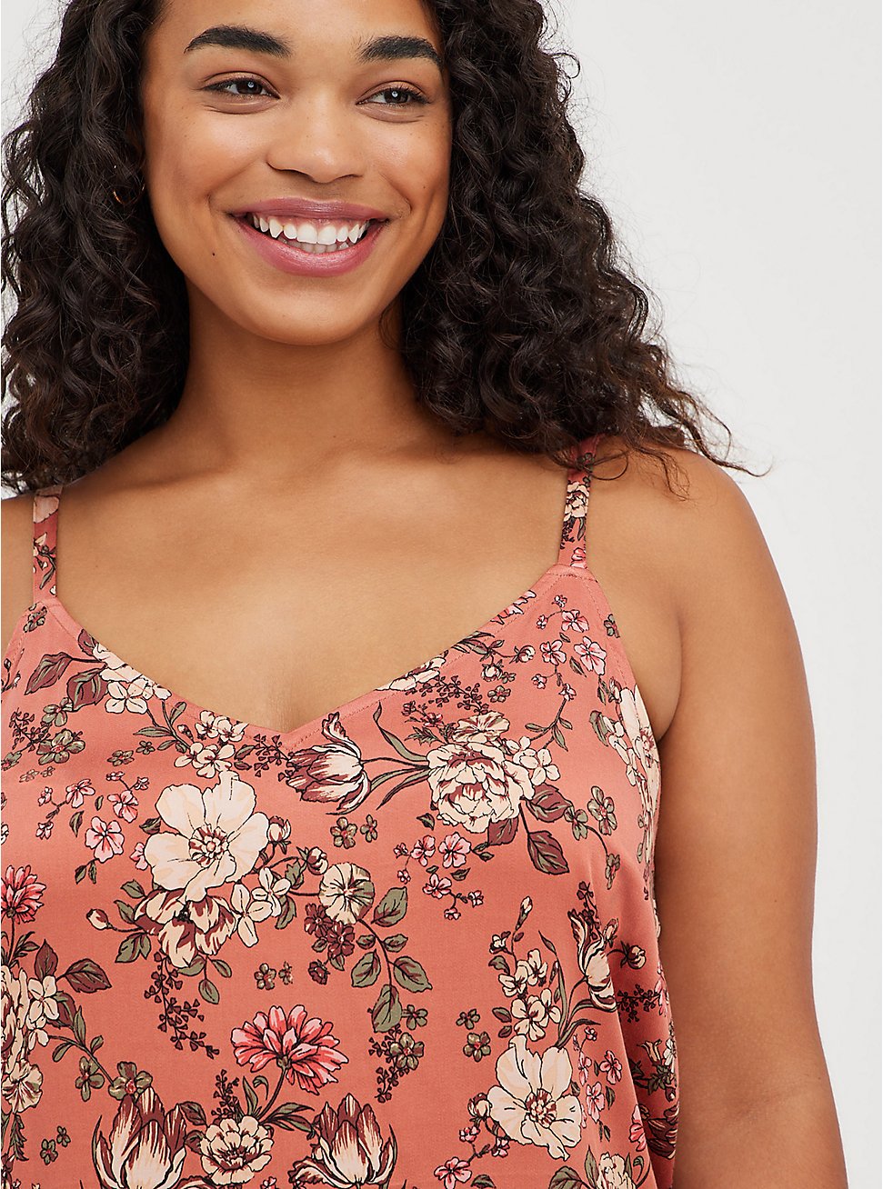 Plus Size Ava Cami - Stretch Challis Floral Rust, FLORAL - RED, hi-res