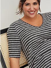 Plus Size Hi-Low Tunic - Super Soft Plush Stripe Black & White, BRIGHT WHITE, alternate