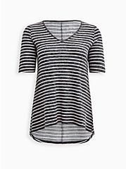 Plus Size Hi-Low Tunic - Super Soft Plush Stripe Black & White, BRIGHT WHITE, hi-res