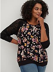 Plus Size Raglan Sweatshirt - Super Soft Plush Floral Black, OTHER PRINTS, hi-res