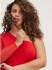 One-Shoulder Top - Foxy & Mesh Red , RED, alternate