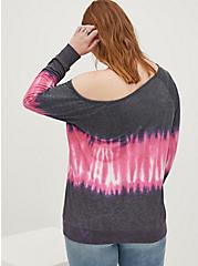Plus Size Off Shoulder Sweatshirt - Lightweight French Terry Tie Dye Navy & Pink, OTHER PRINTS, alternate