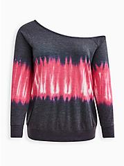 Plus Size Off Shoulder Sweatshirt - Lightweight French Terry Tie Dye Navy & Pink, OTHER PRINTS, hi-res