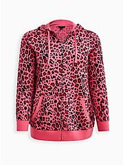 Zip-Up Tunic Hoodie - Cozy Fleece Leopard Pink, LEOPARD, hi-res