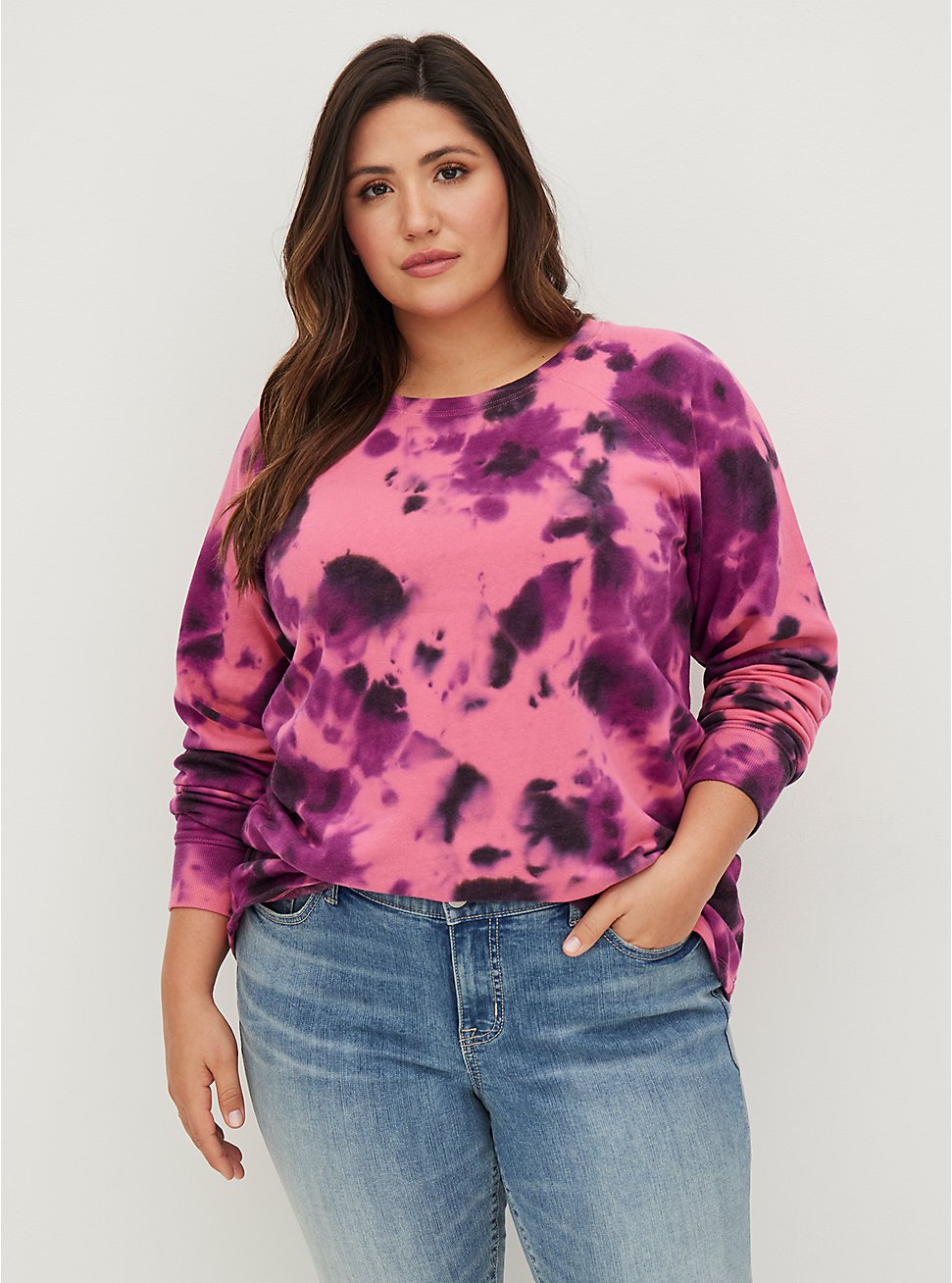 Plus Size Tunic Sweatshirt - Cozy Fleece Tie-Dye Pink, OTHER PRINTS, hi-res