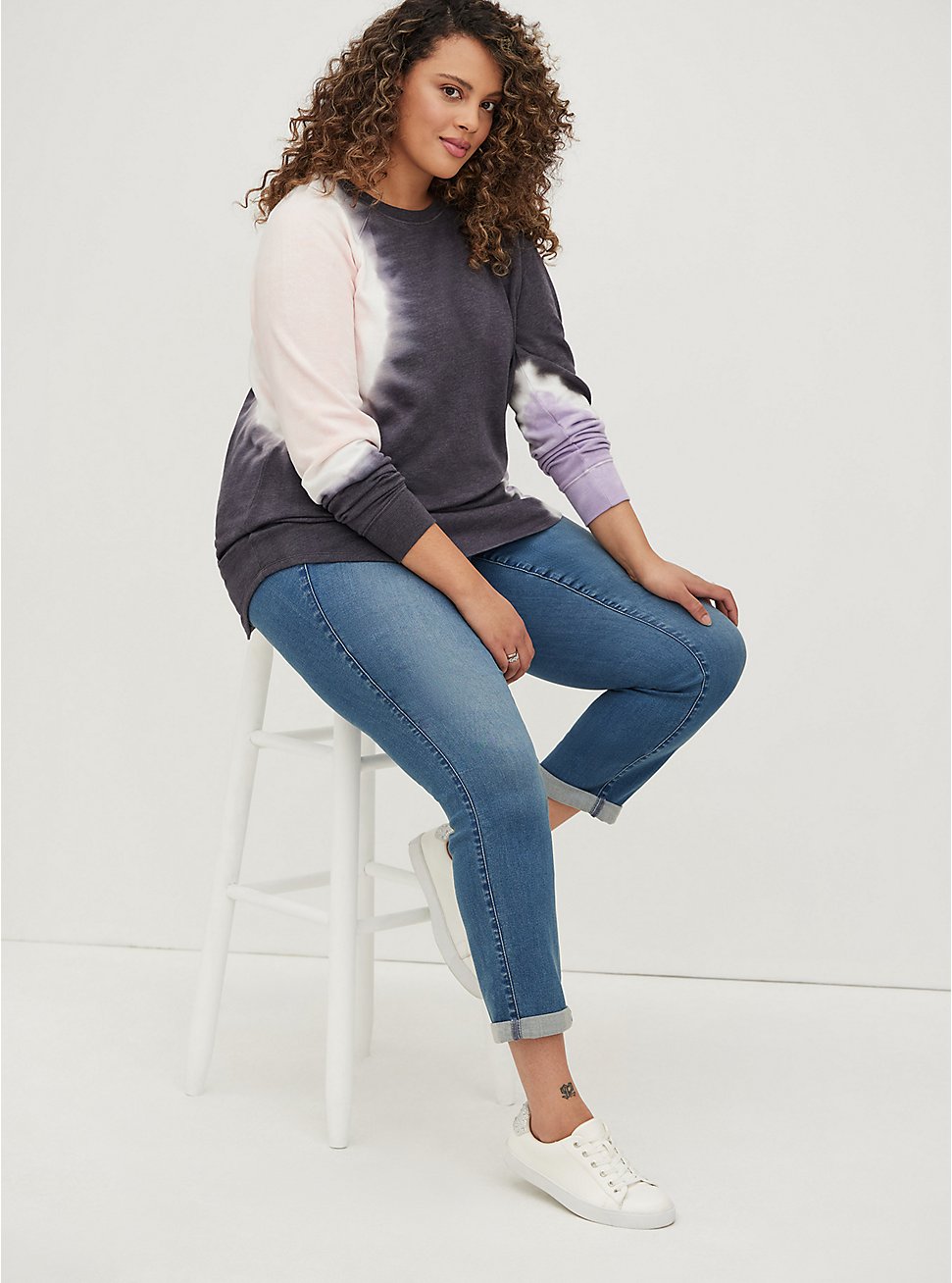 Plus Size Tunic Sweatshirt - Cozy Fleece Tie-Dye Pink & Black, OTHER PRINTS, hi-res