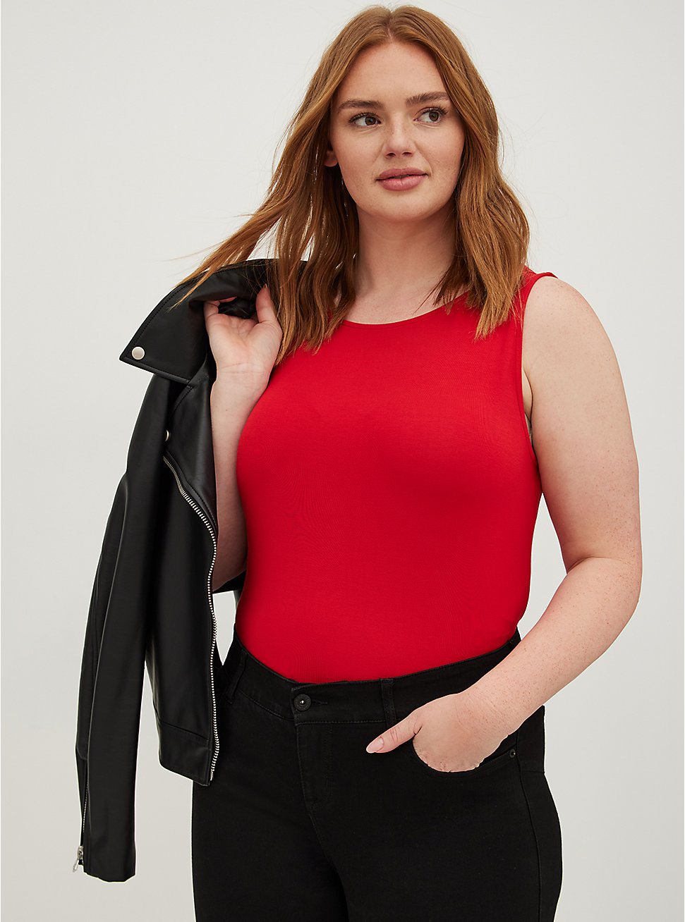 Plus Size High Neck Tank - Super Soft Red, RED, hi-res