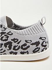 Plus Size Riley Sneaker - Stretch Knit Leopard Grey Ruched (WW), GREY, alternate