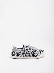 Riley Sneaker - Stretch Knit Leopard Grey Ruched (WW), GREY, hi-res