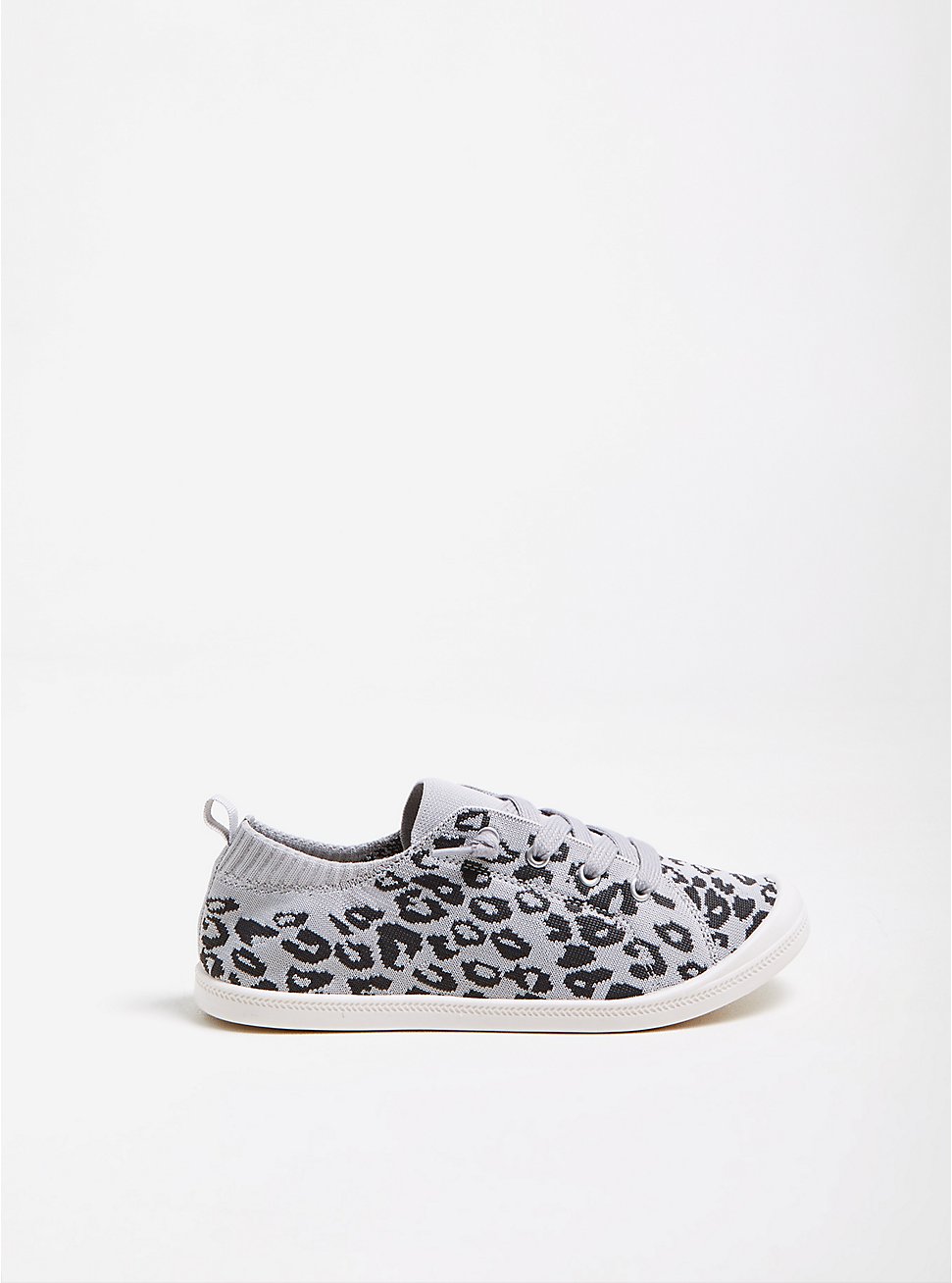 Plus Size Riley Sneaker - Stretch Knit Leopard Grey Ruched (WW), GREY, hi-res