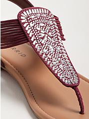 Plus Size Embellished T-Strap Sandal - Burgundy (WW), BURGUNDY, alternate