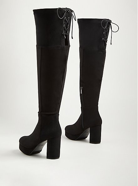 Plus Size Over-the-Knee Platform Heel Boot - Faux Suede Black (WW), BLACK, alternate