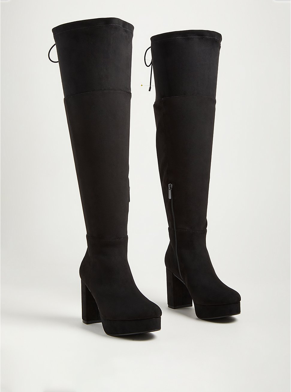 Plus Size Over-the-Knee Platform Heel Boot - Faux Suede Black (WW), BLACK, hi-res