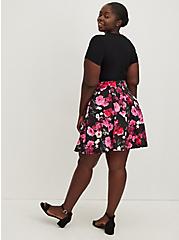 Plus Size Scuba Skater Skirt - Floral Black, FLORAL - BLACK, alternate