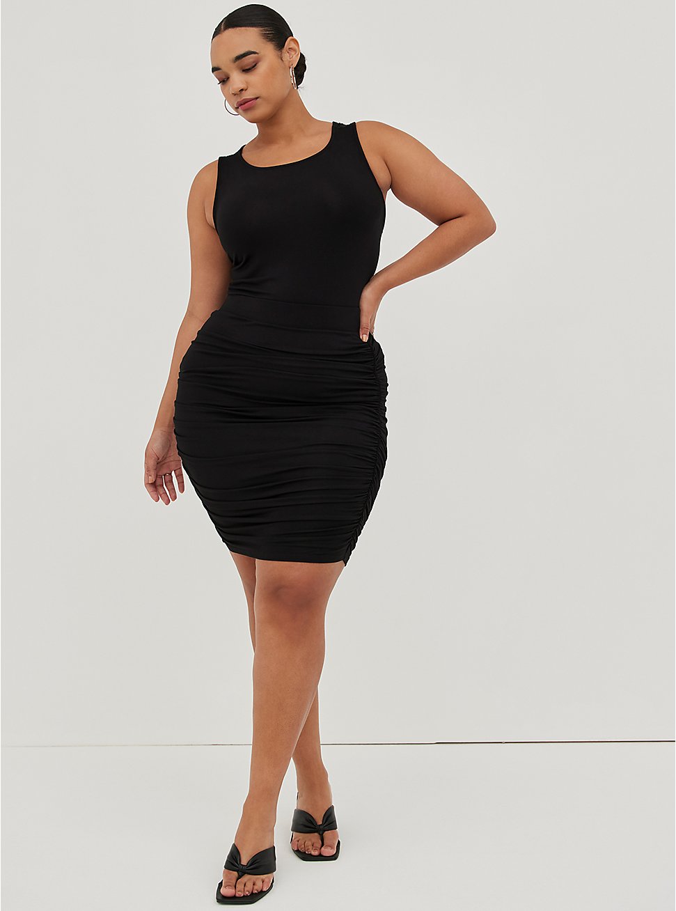 Plus Size Cinched Mini Skirt - Super Soft Black, DEEP BLACK, hi-res