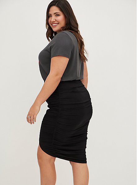 Plus Size Midi Super Soft Cinched Skirt, DEEP BLACK, alternate