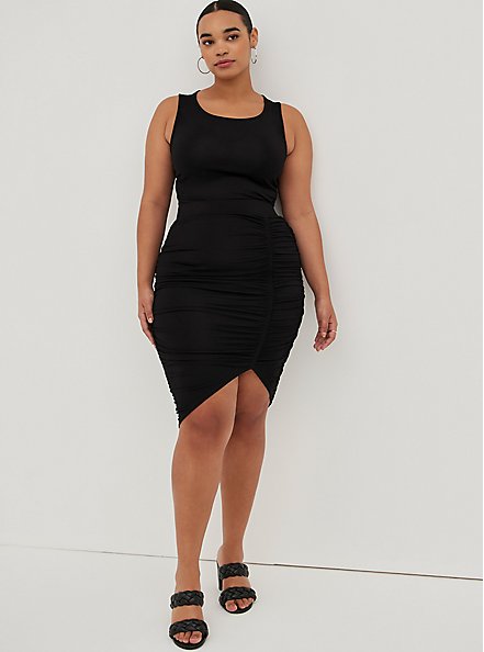 Plus Size Side Cinched Midi Skirt - Super Soft Black, DEEP BLACK, alternate