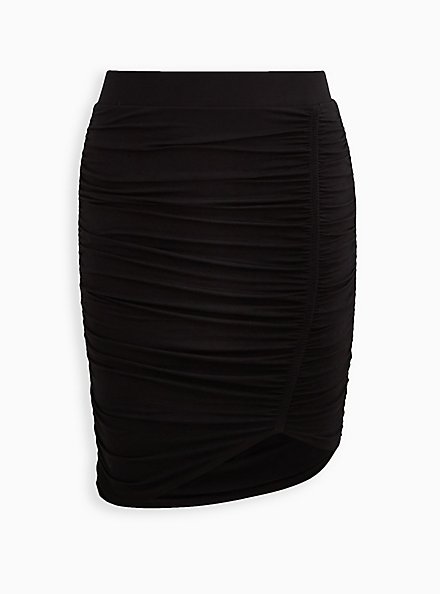 Plus Size Side Cinched Midi Skirt - Super Soft Black, DEEP BLACK, hi-res