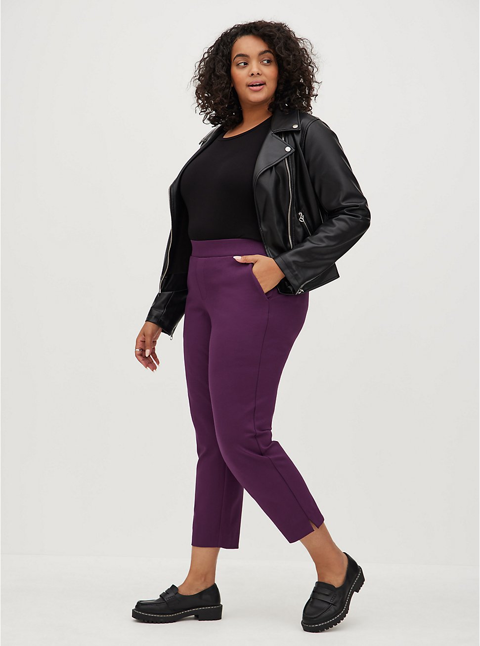 Plus Size Pull-On Tapered Pant - Luxe Ponte Purple, PURPLE, hi-res