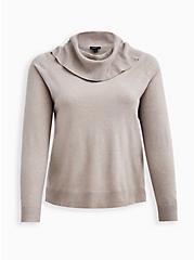 Everyday Plush Pullover Cowl Neck Sweater, TAUPE, hi-res
