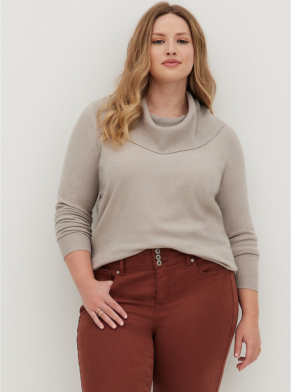 Everyday Plush Pullover Cowl Neck Sweater, TAUPE, hi-res