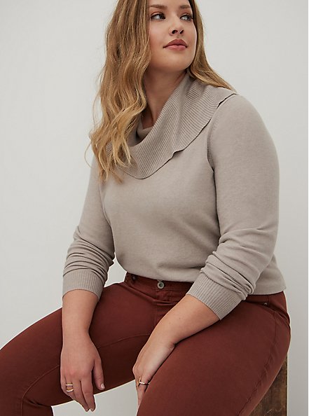Cowl Neck Sweater - Ultra Soft Grey, FLINT, alternate