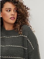 Drop Shoulder Pullover Sweater - Eyelash Lurex Yarn Grey, MULTI STRIPE, alternate